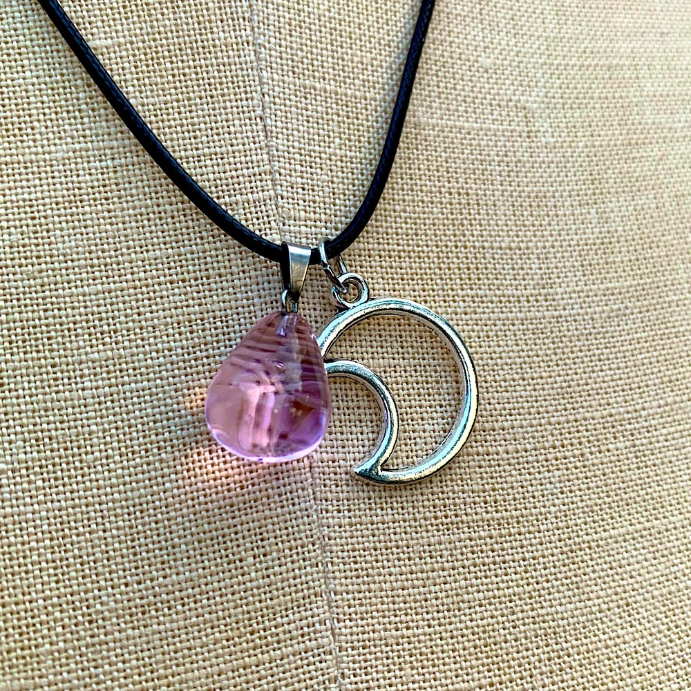Handmade Stone Teardrop Crystal Amulet with Moon Charm